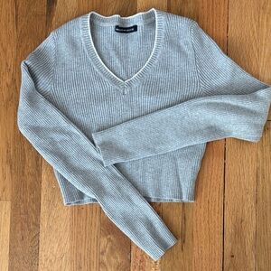 Brandy Melville Light Gray V-Neck Sweater
